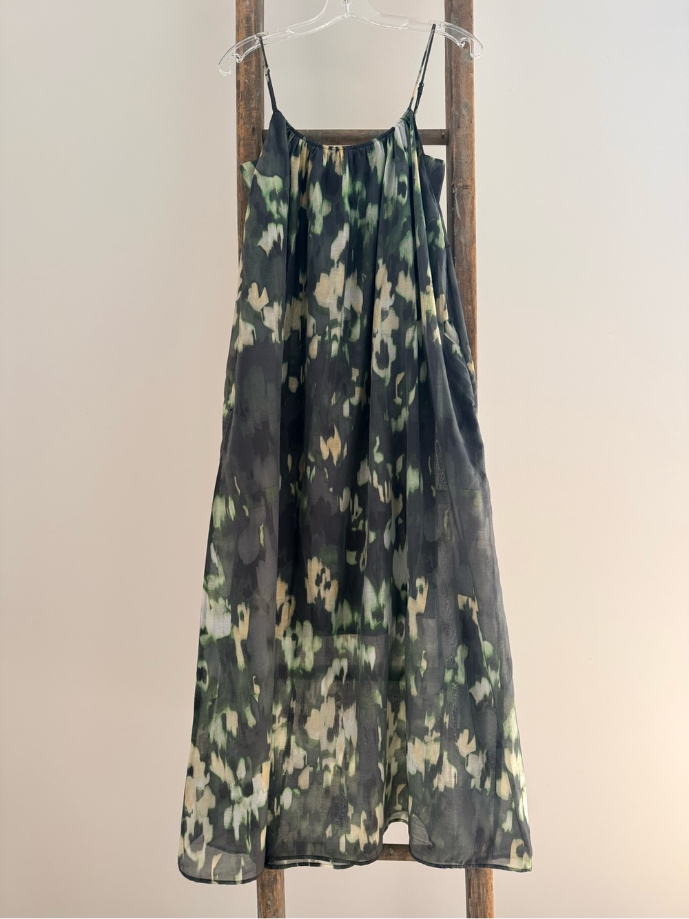 Banana Republic Black and Green Sheer Floral-Print Maxi Skirt